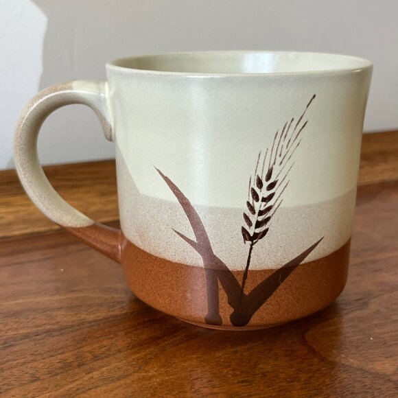 Vintage Stoneware Wheat Mug Brown Beige Coffee Cup - Picture 3 of 10